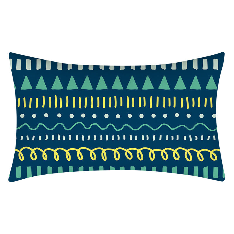 HKM-270547 Teal Geometric Abstraction Lumbar Cushion Cover - Peach Skin Material, 30x50cm