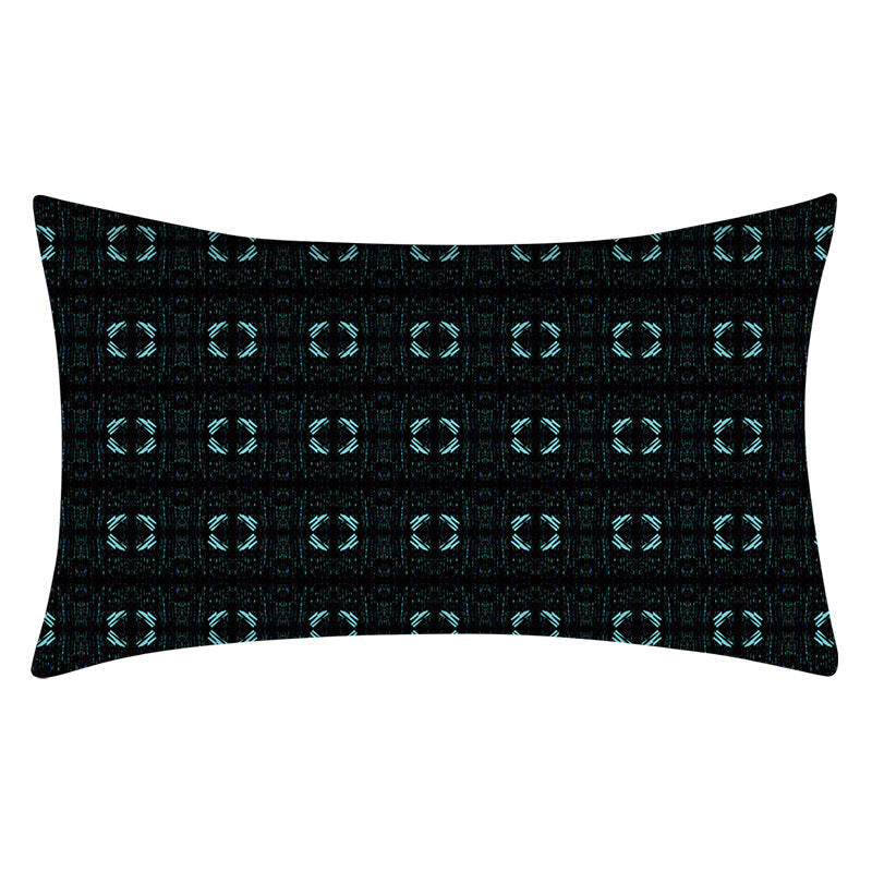 HKM-270547 Teal Geometric Abstraction Lumbar Cushion Cover - Peach Skin Material, 30x50cm