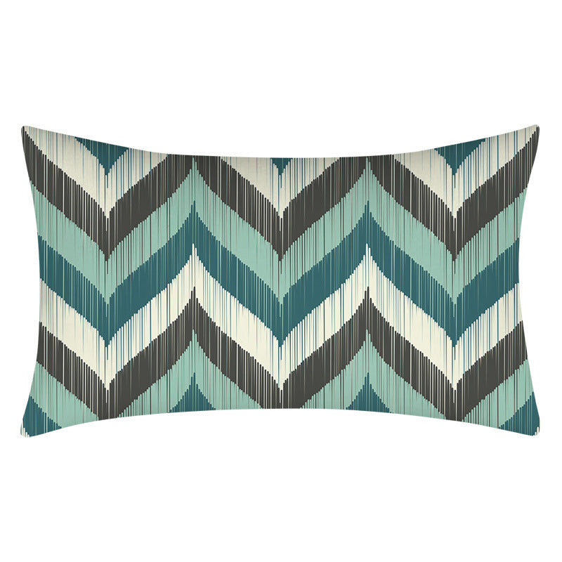 HKM-270547 Teal Geometric Abstraction Lumbar Cushion Cover - Peach Skin Material, 30x50cm