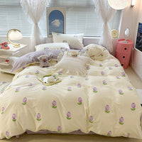 HKM-270995 Floral Rabbit Cotton Bedding Set – Three or Four Piece Pastoral Design with Quilt Cover and Bed Sheet