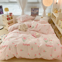 HKM-270995 Floral Rabbit Cotton Bedding Set – Three or Four Piece Pastoral Design with Quilt Cover and Bed Sheet