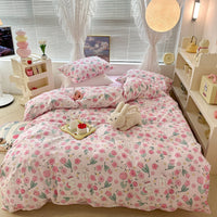 HKM-270995 Floral Rabbit Cotton Bedding Set – Three or Four Piece Pastoral Design with Quilt Cover and Bed Sheet