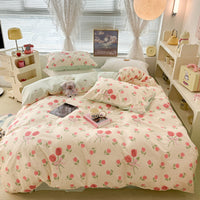 HKM-270995 Floral Rabbit Cotton Bedding Set – Three or Four Piece Pastoral Design with Quilt Cover and Bed Sheet