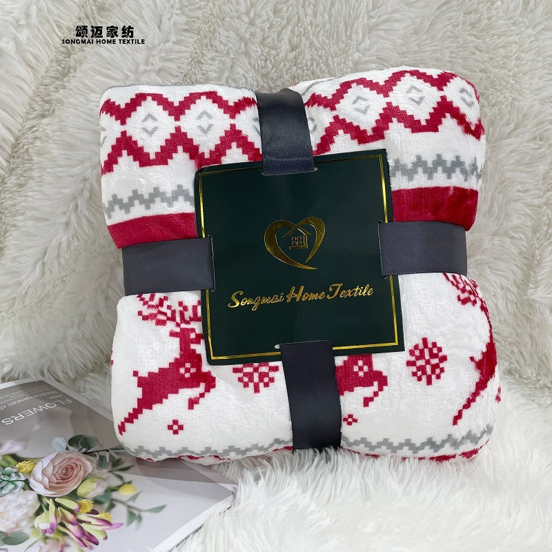 HKM-270995 Thick Sherpa Lambswool Flannel Blanket - Cartoon Anime Design, Elk Double White 152x127cm & 150x200cm