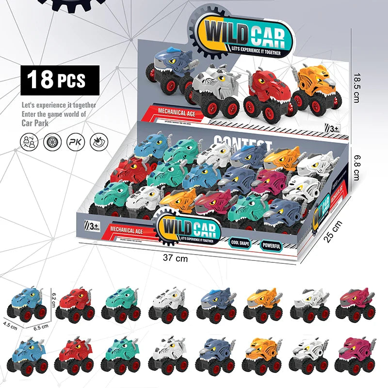 HKM-271251 Dinosaur Pull Back Car Toy - Mecha Style Inertia Vehicle for Kids Ages 5 and Up
