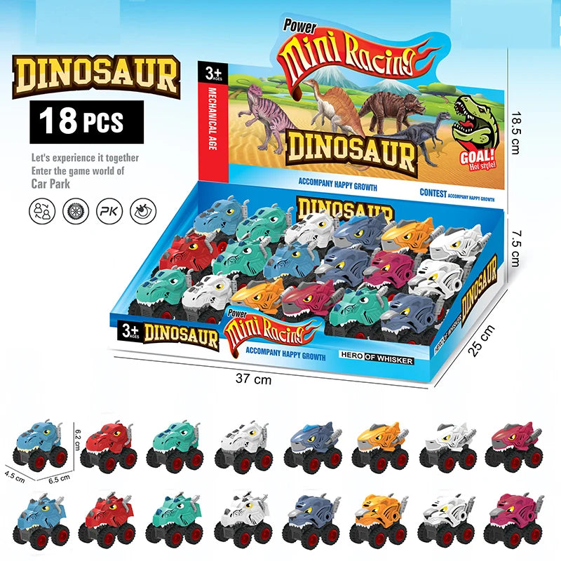 HKM-271251 Dinosaur Pull Back Car Toy - Mecha Style Inertia Vehicle for Kids Ages 5 and Up