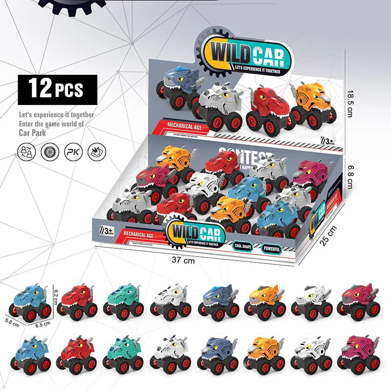 HKM-271251 Dinosaur Pull Back Car Toy - Mecha Style Inertia Vehicle for Kids Ages 5 and Up