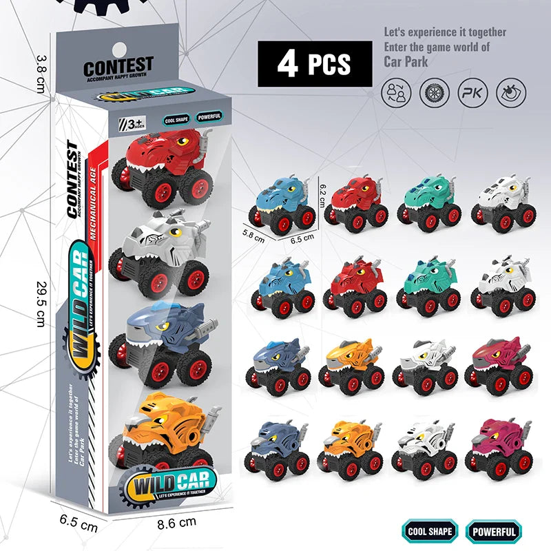 HKM-271251 Dinosaur Pull Back Car Toy - Mecha Style Inertia Vehicle for Kids Ages 5 and Up