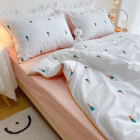 HKM-271315 Bunny Design Four-Piece Cotton Bedding Set in Pastoral Style for Dorm Rooms