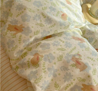 HKM-271315 Bunny Design Four-Piece Cotton Bedding Set in Pastoral Style for Dorm Rooms