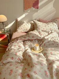HKM-271315 Bunny Design Four-Piece Cotton Bedding Set in Pastoral Style for Dorm Rooms