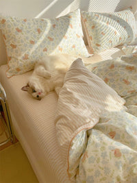 HKM-271315 Bunny Design Four-Piece Cotton Bedding Set in Pastoral Style for Dorm Rooms