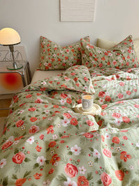 HKM-271315 Bunny Design Four-Piece Cotton Bedding Set in Pastoral Style for Dorm Rooms