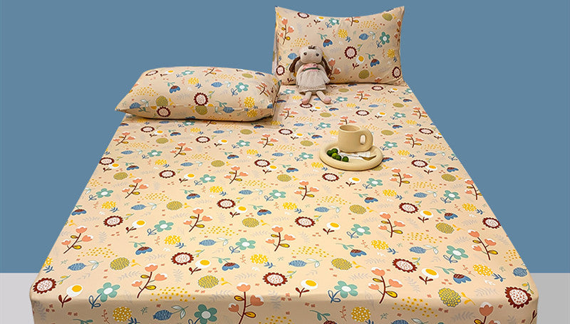 HKM-271315 Cotton Elastic Fitted Bed Sheet Set with Geometric Print – Queen/King Size Bedspread and Pillowcases
