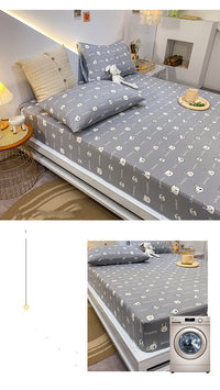 HKM-271315 Cotton Elastic Fitted Bed Sheet Set with Geometric Print – Queen/King Size Bedspread and Pillowcases
