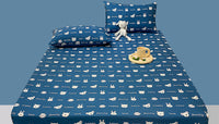 HKM-271315 Cotton Elastic Fitted Bed Sheet Set with Geometric Print – Queen/King Size Bedspread and Pillowcases