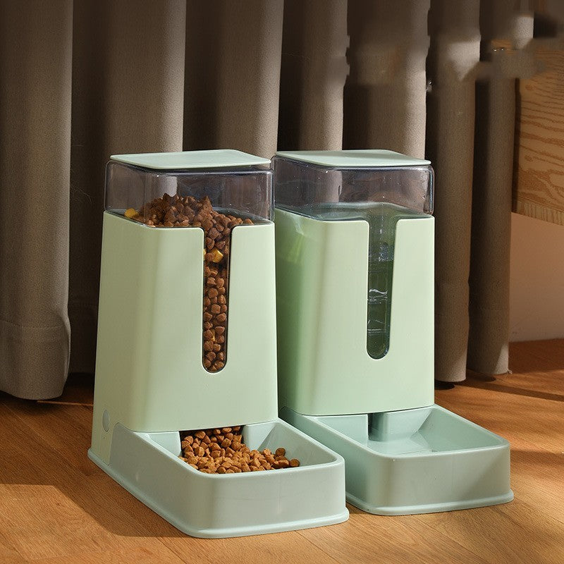 HKM-271507 Automatic Pet Double Bowl Feeder and Waterer, 3.5L Capacity, PP Material in White, Green, and Gray