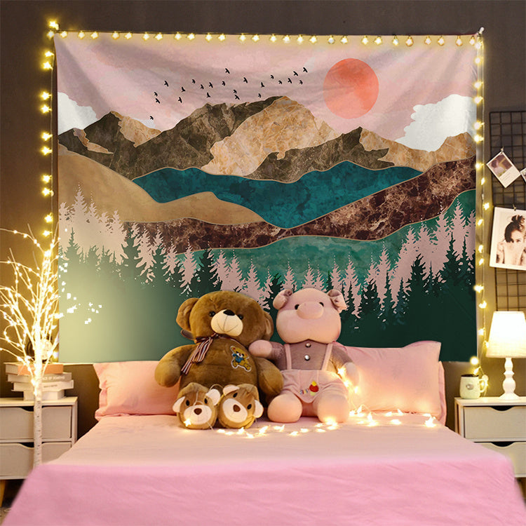 KTX-271699 Sun and Mountains Geometric Wool Tapestry - Machine Woven Decorative Wall Art