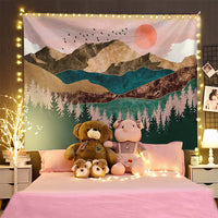 HKM-271699 Sun and Mountains Geometric Wool Tapestry - Machine Woven Decorative Wall Art