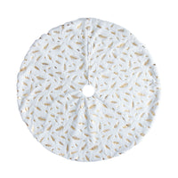 HKM-271763 Elegant White Plush Christmas Tree Skirt with Golden and Silver Feather Design, 90cm & 122cm Sizes