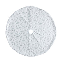 HKM-271763 Elegant White Plush Christmas Tree Skirt with Golden and Silver Feather Design, 90cm & 122cm Sizes