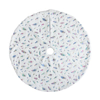 HKM-271763 Elegant White Plush Christmas Tree Skirt with Golden and Silver Feather Design, 90cm & 122cm Sizes