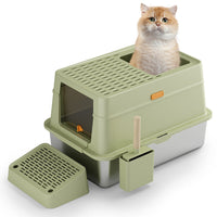 HKM-271827 Gray Stainless Steel Enclosed Cat Toilet with Pedal and ABS Plastic Features