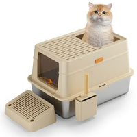 HKM-271827 Gray Stainless Steel Enclosed Cat Toilet with Pedal and ABS Plastic Features