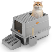 HKM-271827 Gray Stainless Steel Enclosed Cat Toilet with Pedal and ABS Plastic Features