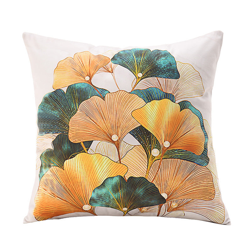 HKM-271827 Stylish Short Plush Ginkgo Leaf Pillow Cover - Modern Simplicity Design 45x45cm