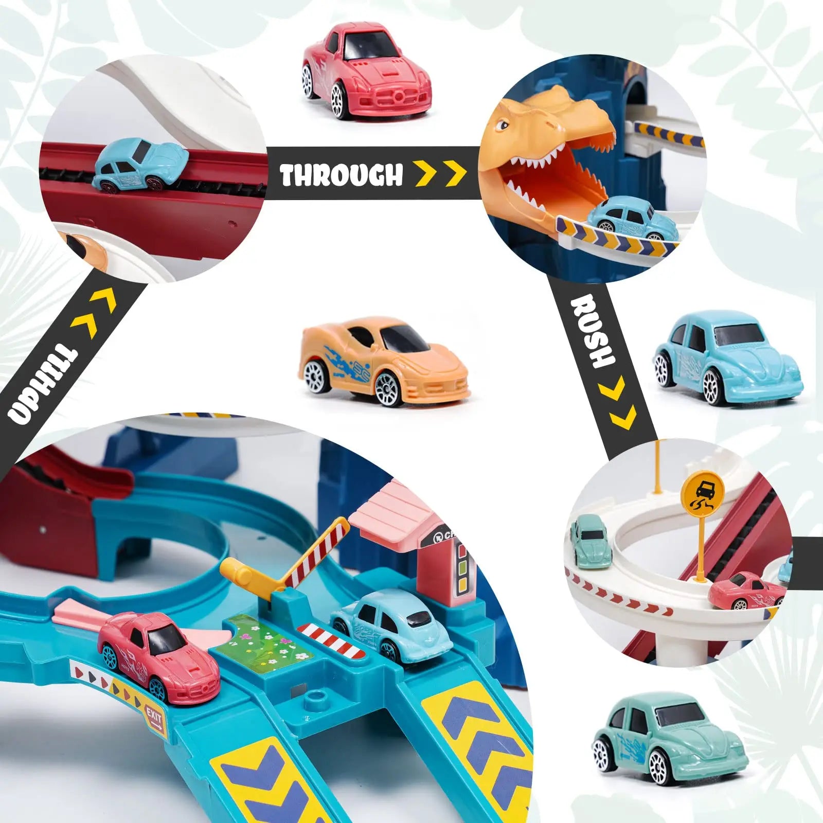 HKM-271955 Dinosaur Climbing Hills Track Set with Winding Highway and Car Parking Lot for Ages 2 and Up