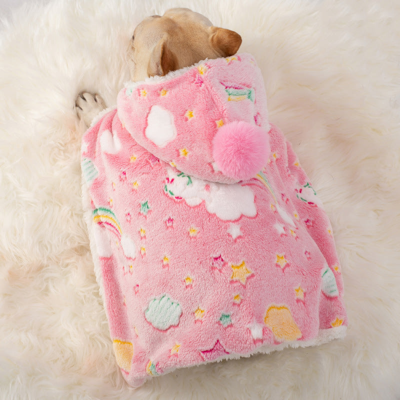 HKM-271955 Luminous Coral Fleece Dog Cloak Nightgown for Autumn and Winter