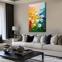 HKM-272083 Handmade 3D Texture Oil Painting on Canvas - Floral Modern Abstract Art for Home Decor