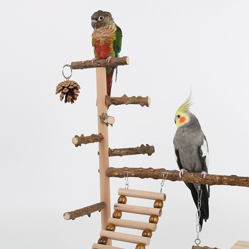HKM-272083 Sichuan Pepper Parrot Climbing Training Platform - Natural Solid Wood for Small and Medium Birds - 37x26x45cm