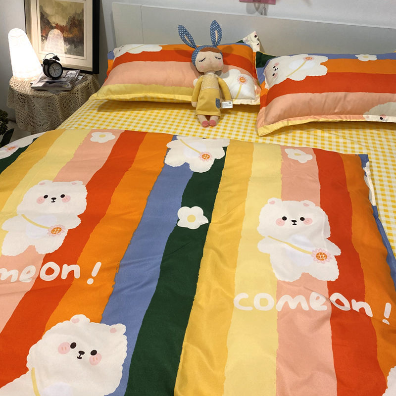 HKM-272147 Three-Piece Floral and Bird Pattern Single Bed Sheet Set for Students in Polyester Fiber