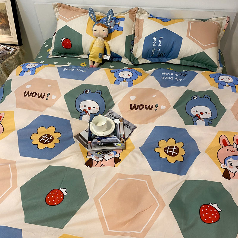 HKM-272147 Three-Piece Floral and Bird Pattern Single Bed Sheet Set for Students in Polyester Fiber