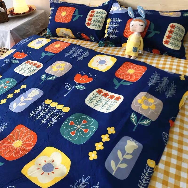 HKM-272147 Three-Piece Floral and Bird Pattern Single Bed Sheet Set for Students in Polyester Fiber