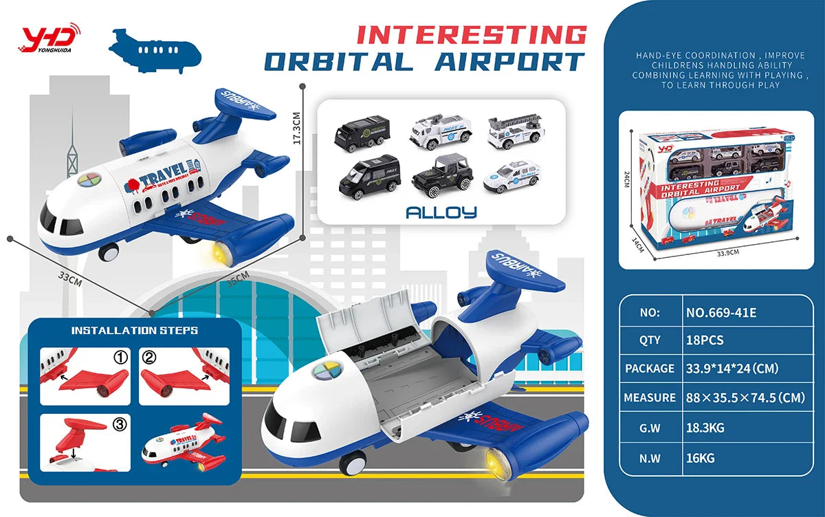 HKM-272403 Diecast Alloy Fire Engine and Airplane Toy Set with Sound and Music for Ages 3 and Up