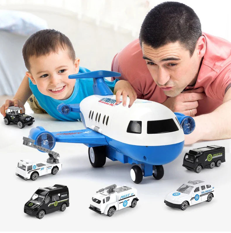 HKM-272403 Diecast Alloy Fire Engine and Airplane Toy Set with Sound and Music for Ages 3 and Up