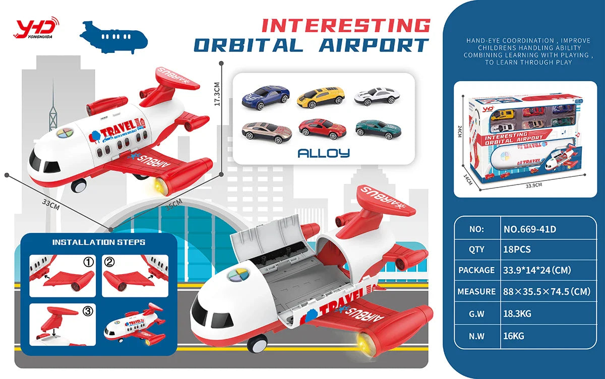 HKM-272403 Diecast Alloy Fire Engine and Airplane Toy Set with Sound and Music for Ages 3 and Up