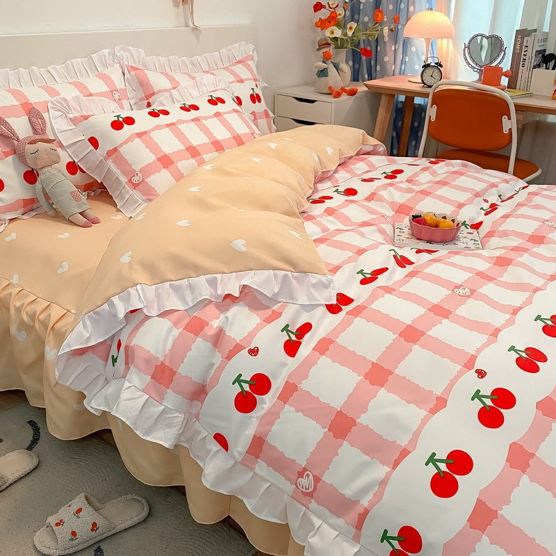 HKM-272467 Korean Craft Four-Piece Lace Bed Set with Heart Pattern for 1.8m Bed
