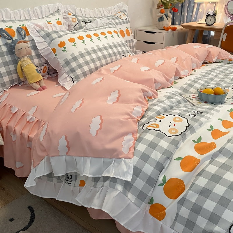 HKM-272467 Korean Craft Four-Piece Lace Bed Set with Heart Pattern for 1.8m Bed