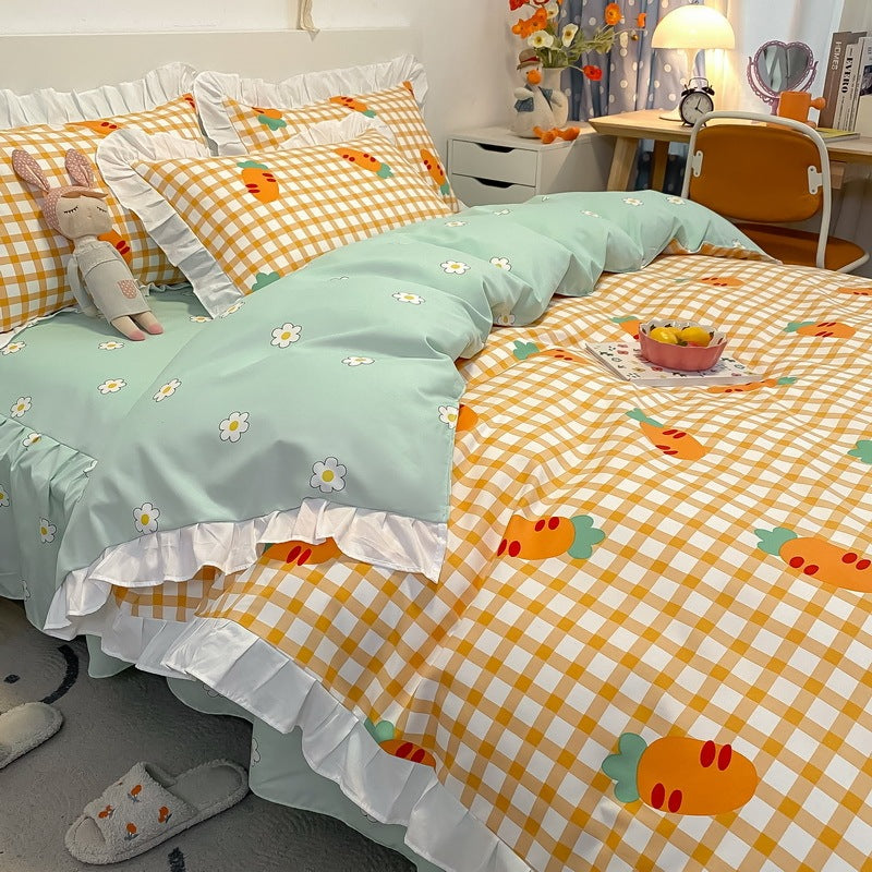 HKM-272467 Korean Craft Four-Piece Lace Bed Set with Heart Pattern for 1.8m Bed