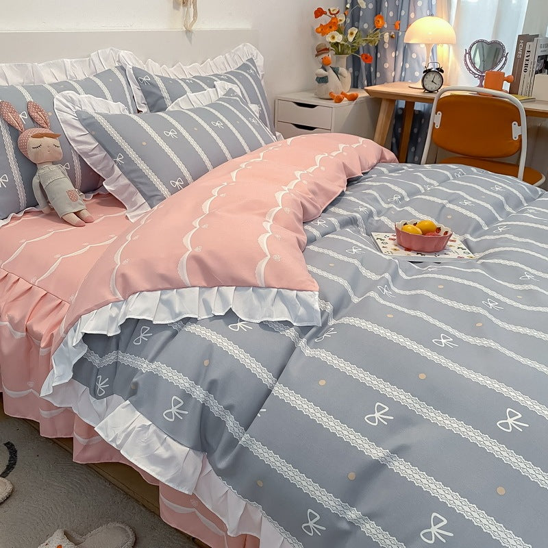 HKM-272467 Korean Craft Four-Piece Lace Bed Set with Heart Pattern for 1.8m Bed