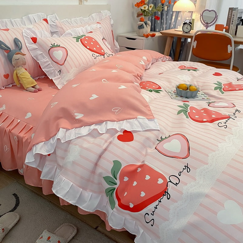 HKM-272467 Korean Craft Four-Piece Lace Bed Set with Heart Pattern for 1.8m Bed