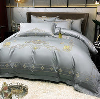 HKM-272467 Tencel and Cotton 4-Piece Bedding Set with Elegant Embroidery - Multiple Colors Available