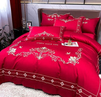 HKM-272467 Tencel and Cotton 4-Piece Bedding Set with Elegant Embroidery - Multiple Colors Available