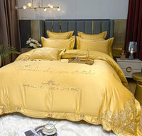 HKM-272467 Tencel and Cotton 4-Piece Bedding Set with Elegant Embroidery - Multiple Colors Available