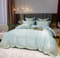 HKM-272467 Tencel and Cotton 4-Piece Bedding Set with Elegant Embroidery - Multiple Colors Available