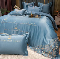 HKM-272467 Tencel and Cotton 4-Piece Bedding Set with Elegant Embroidery - Multiple Colors Available